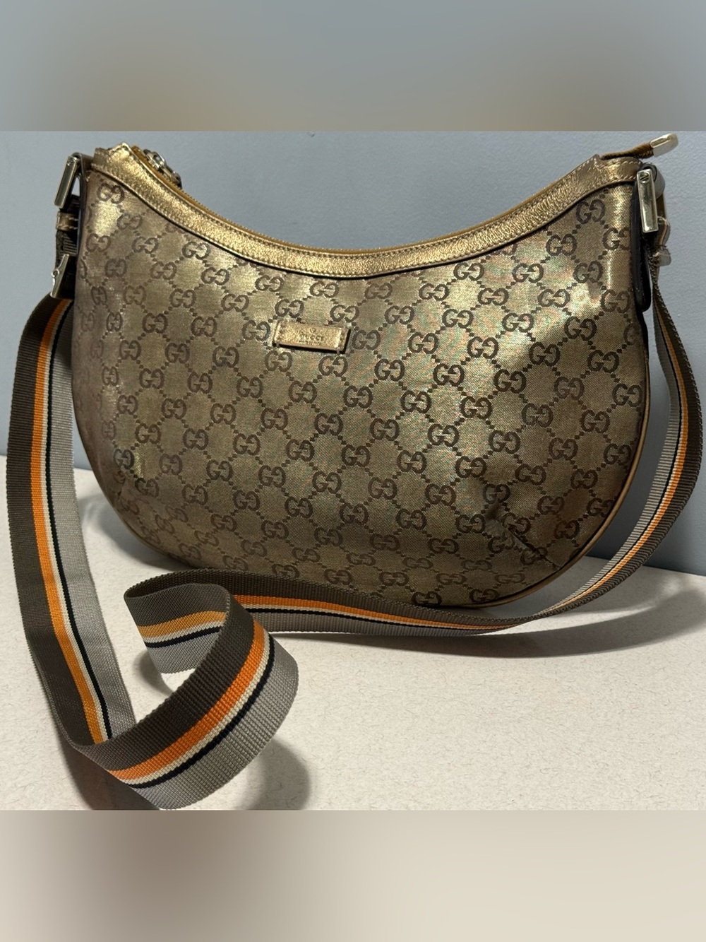 Gucci Vintage GG Hobo Crossbody Bag Canvas